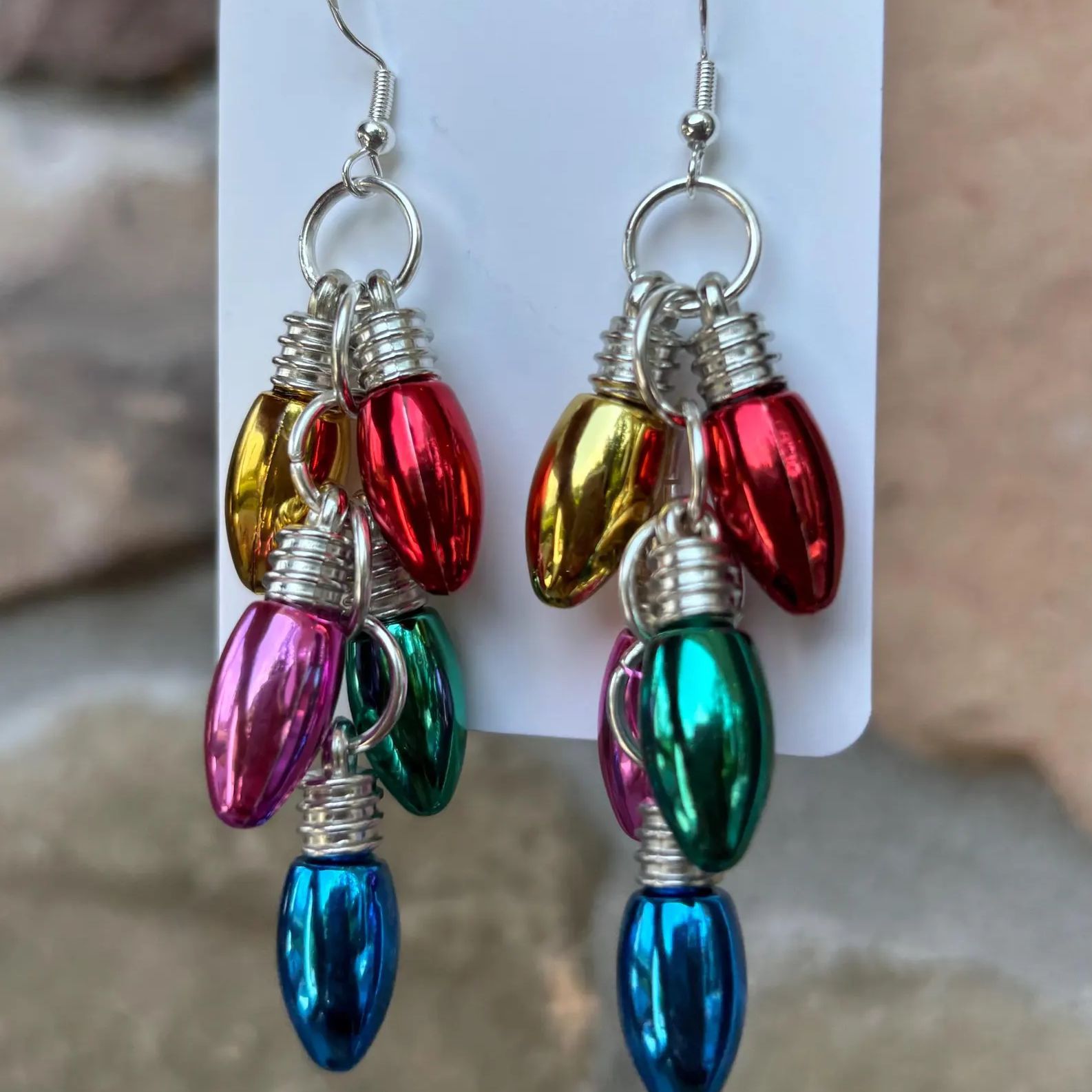 Cross-Border European and American Christmas Personalized Earrings Christmas Light Bulb Earrings Ear Hook Pendant Earrings Manufacturer Fashion Color