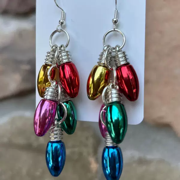 Cross-Border European and American Christmas Personalized Earrings Christmas Light Bulb Earrings Ear Hook Pendant Earrings Manufacturer Fashion Color
