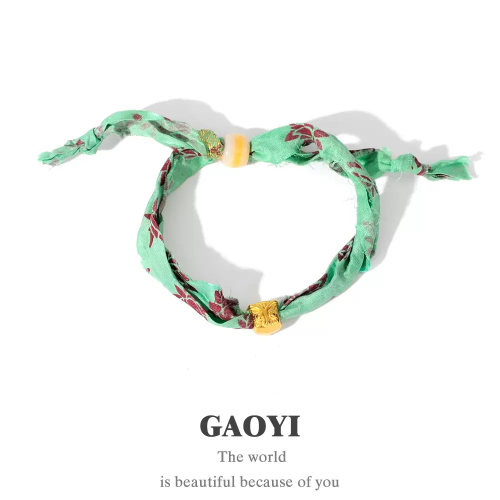 布艺高级田园风碎花时尚老玻璃珠子手工穿绳珠子编织手链波西米亚