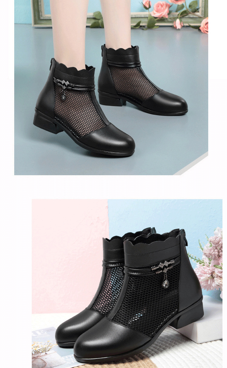 Boot nữ cổ thấp da thật lỗi họa tiết gót vuông phong cách Martin — màu be chi tiết 6