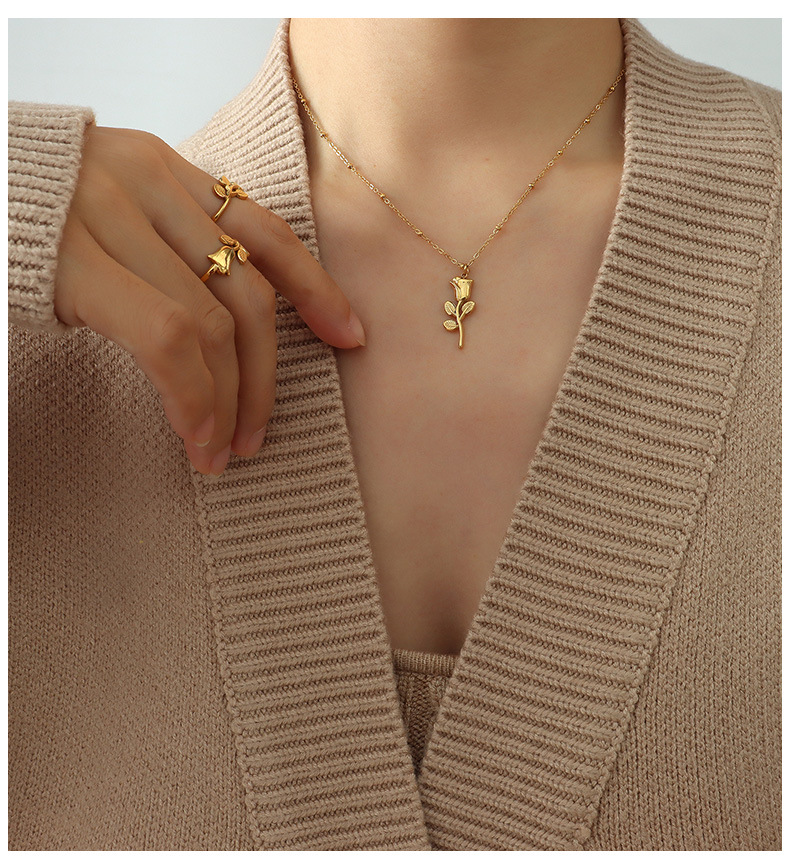 hip hop style rose flower pendant necklace ring