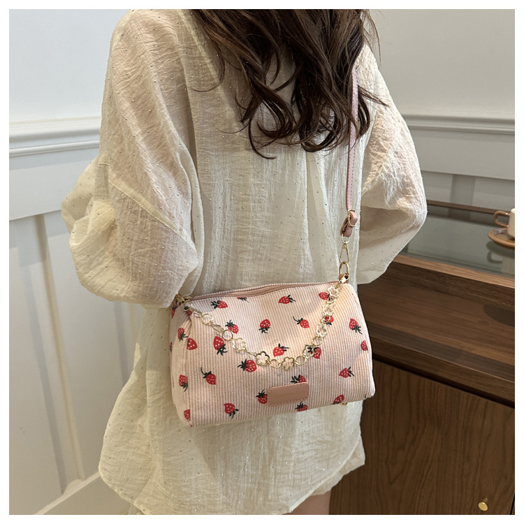 112g Weight Polyester Lining Material Zipper Closure Type Single Shoulder Strap Strap Type Pillow Shape Bag Bags Type Casual, Shopping Occasion Special Material Strawberry Pattern All Seasons Season Women's Gender Basic, Classic Style Style Cylindrical Shape Medium Size Women's Medium Special Strawberry Basic Classic Style Cylindrical Zipper Pillow Shape Bag 13
