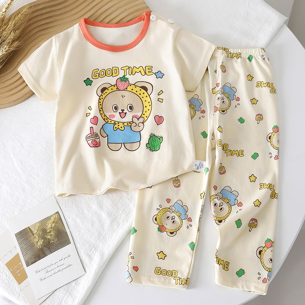 Traje de manga corta para niños, verano nuevo estilo, pijamas de algodón para niños, ropa de aire acondicionado para bebés para niñas, ropa de verano para niños image 13