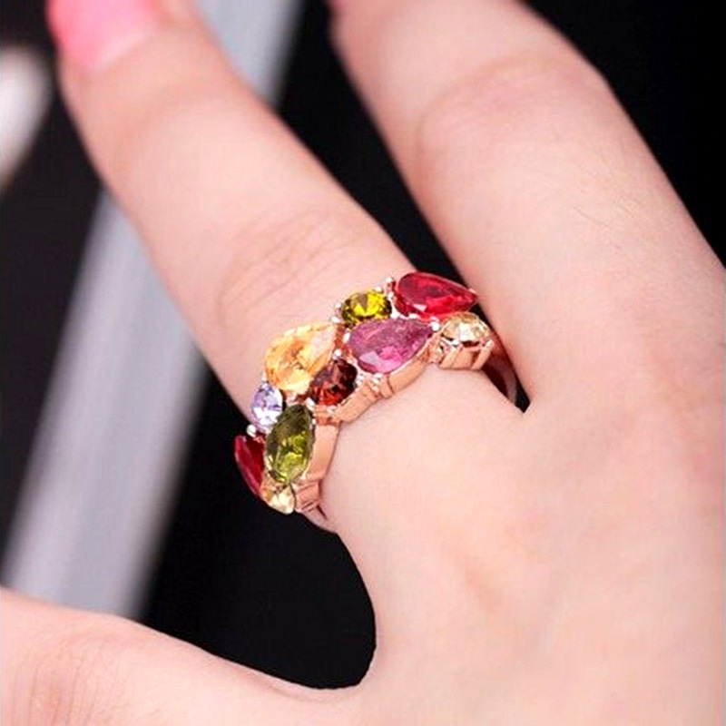 Cao Shi's Zircon New Mona Lisa Style Diamond Jewelry Ring, Japan, South Korea Colorful Ring_voghion.com