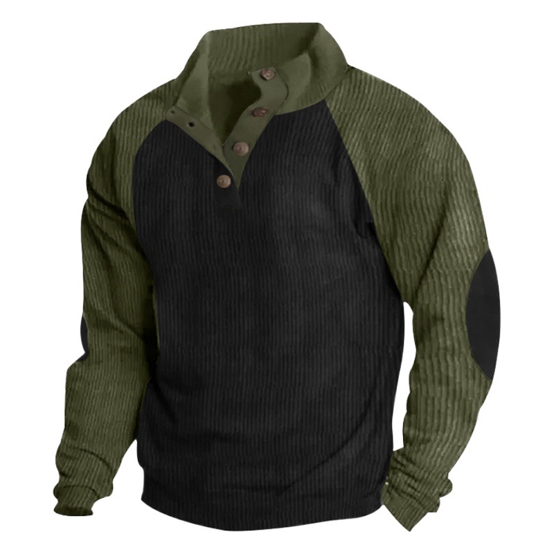 Sudadera de Hombre para Exteriores, Manga Raglán, Cuello Alto Informal, Holgada, de Pana, con Bloques de Color, para Venta Transfronteriza en Amazon