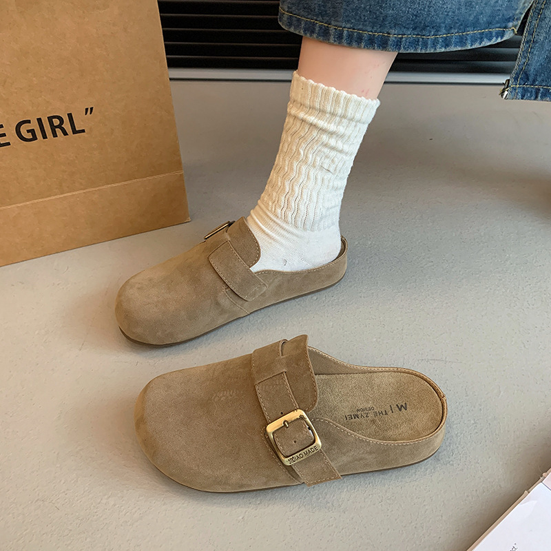 Retro French Baotou Half Slippers for Women 2025 New Autum Fashion Outer Wear Lazy Versatile Flats Birkenstocks