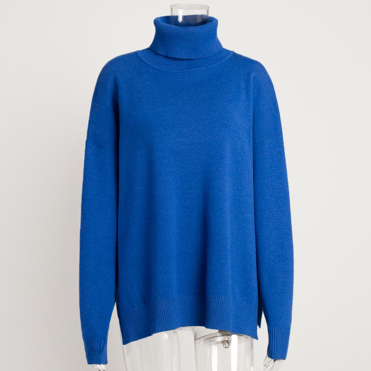 Suéter de cuello alto transfronterizo para mujeres 2025 otoño y invierno nuevo suéter casual estilo europeo y americano bifurcado suéter de punto de color sólido