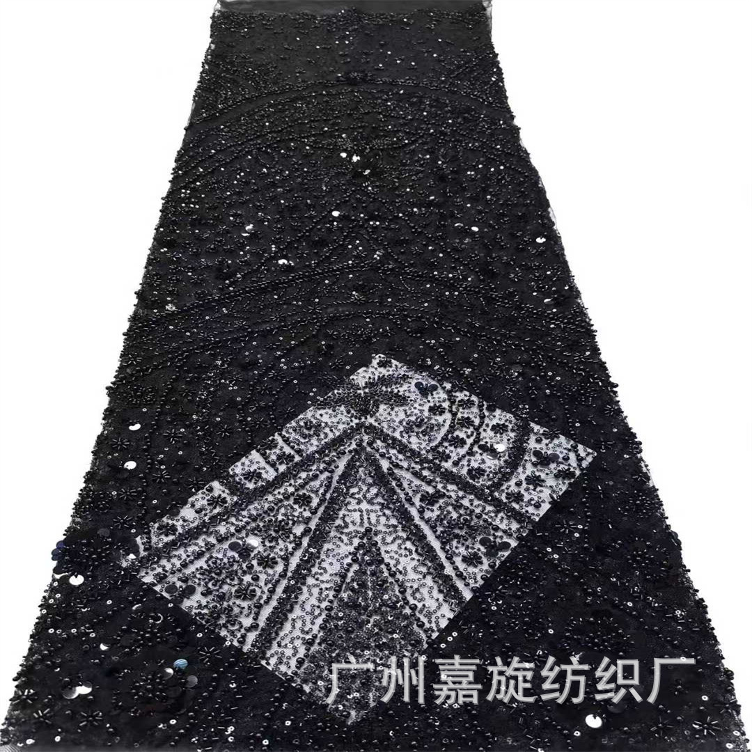 Tela de malla de poliéster resistente con lentejuelas de tubo bordadas, tela con lentejuelas de copo de nieve para vestido de novia, tela bordada con lentejuelas.