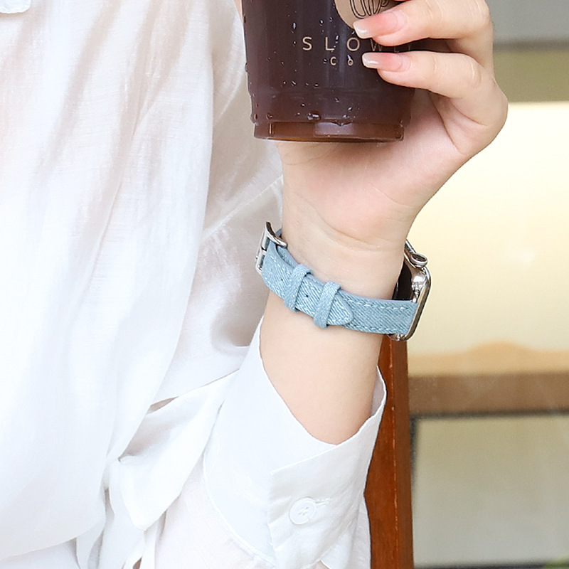 Adecuado para iwatch Correa todas las series disponibles Apple S9 Correa moda blanco Denim Correa delgada para niñas