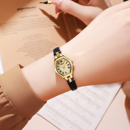 GODI Women's New Small Dial Luxury Vintage Retro Style Thin Barrel High-End Genuine Leather Quartz Watch