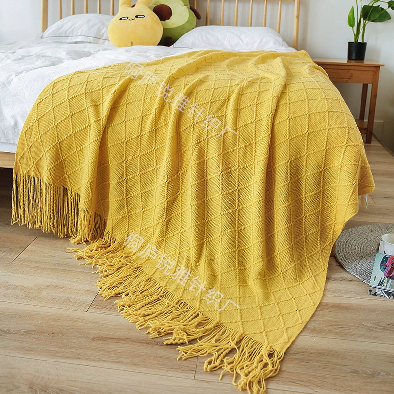Knitted Throw Blanket, Universal Sofa & Bed, Tassel Edge, Multi-Size/Color Options
