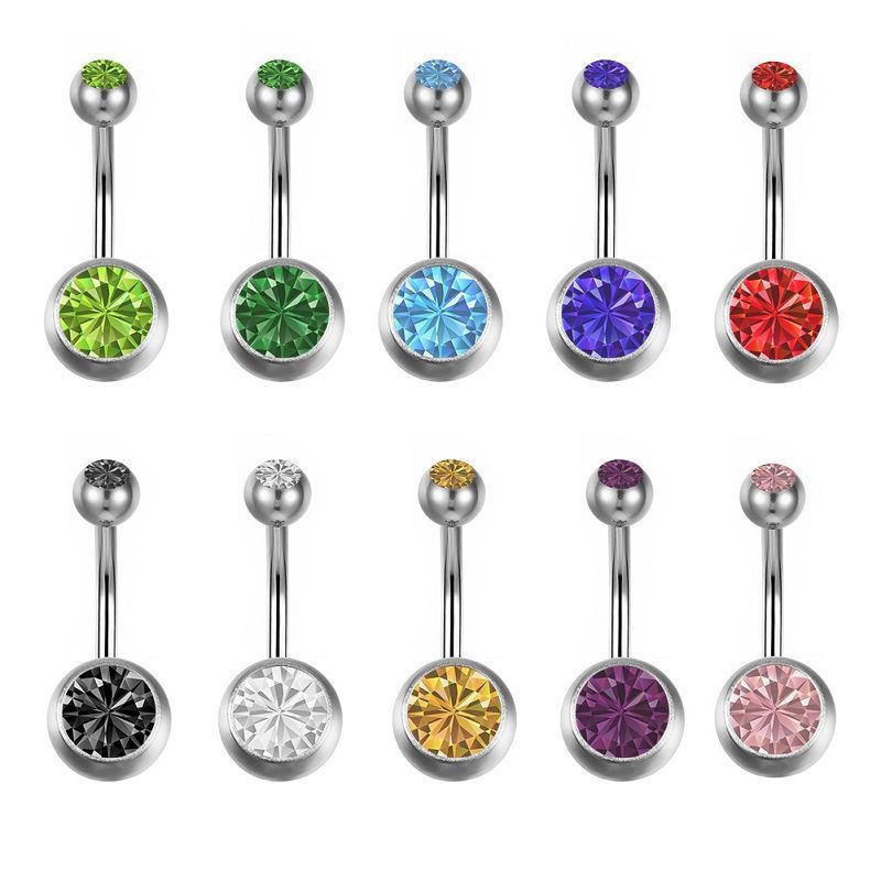 Stainless Steel Banana Bar Double-ended Rhinestone Ball Piercing, European And American Body Piercing Jewelry, Colorful_voghion.com