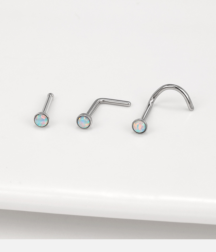 Cross-Border Hot-Selling Personalized Opal Nose Nail Stud 316L Stainless Steel Straight Nose Piercing Jewelry detail image 7