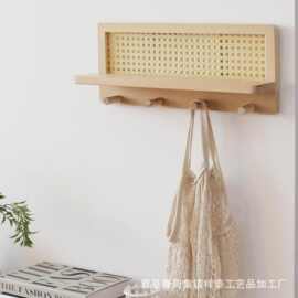 实木藤编置物架日式宿舍编织墙壁钥匙挂钩置物架书报架杂志收纳架