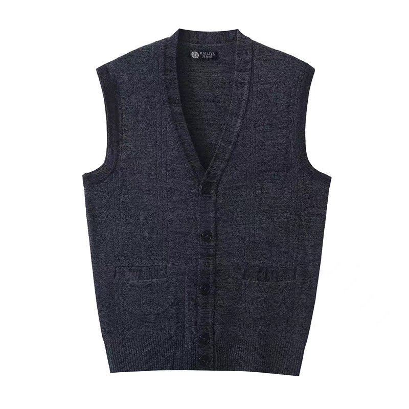 Sleeveless V‑Neck Knitted Vest Cardigan for Men, Middle‑Aged, Autumn, Sizes XL–3XL