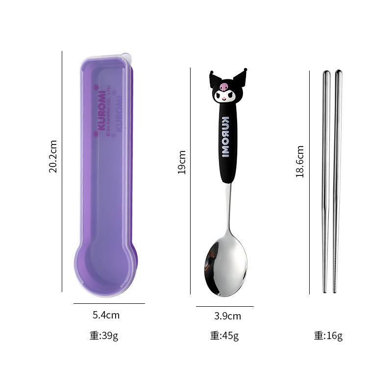 304 ステンレス鋼本物のサンリオスプーンと箸セット大きな耳の犬子供用スプーンクロメポータブル食器セット|undefined