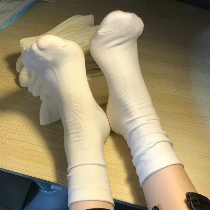 白色堆堆袜子女中筒袜纯棉春夏季无骨袜黑色春秋防臭月子袜中筒袜