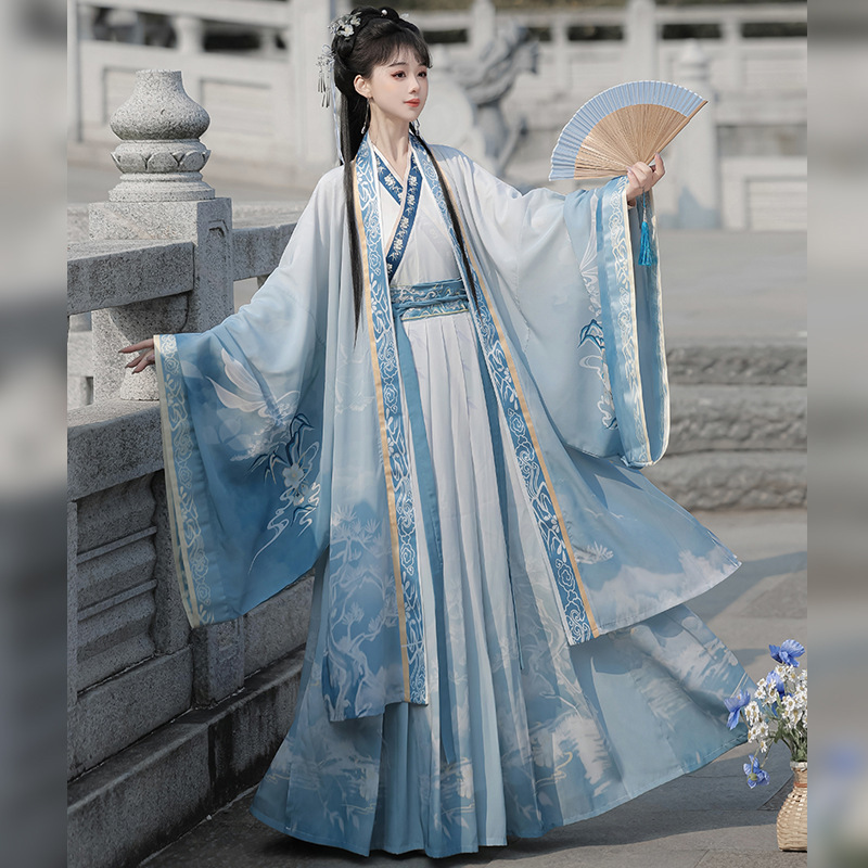 Original Authentic Hanfu for Adults, Wei and Jin Dynasty Style, Women's Hanfu with Waist-Length Cross-Collar Ruqun, Super Fairy-Like Ancient Style, Suitable for Daily Wear in Spring and Summer