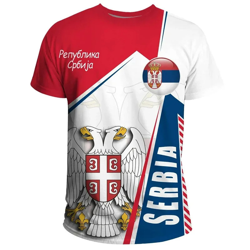 Serbia Flag Pattern T-Shirt Fashion 3D Printed T-Shirt Men's Street Wear Sports Top