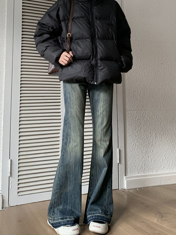 不贴腿微喇裤女春秋阔腿牛仔裤2025新款小个子高腰喇叭裤直筒宽松|undefined