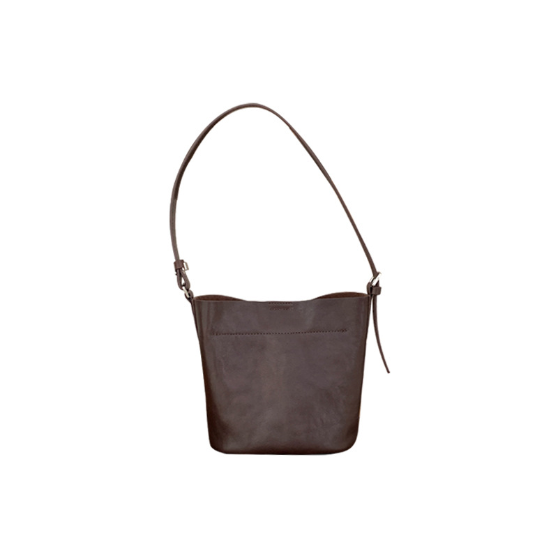 【 Genuine leather 】 Head layer cowhide bucket minimalist style single shoulder armpit women's crossbody small bag_voghion.com