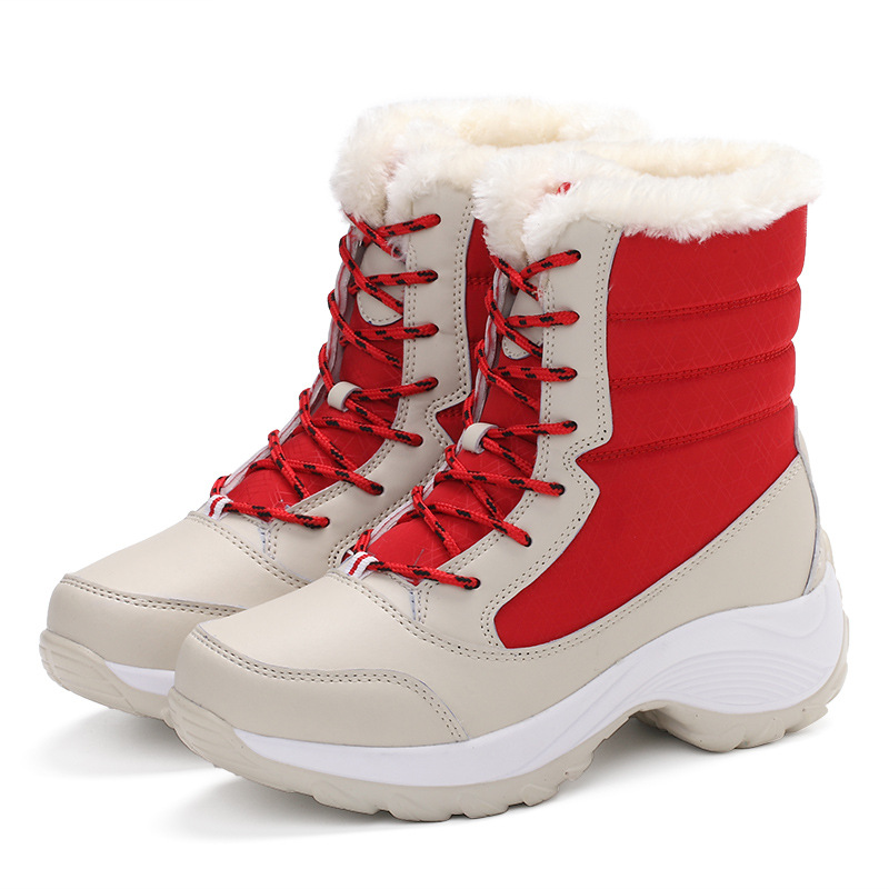CMY-Winter Lace-Up Versatile Waterproof Snow Boots Fleece Women's Shoes_voghion.com