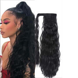 现货欧美假发女长卷发隐形魔术贴马尾蓬松玉米烫绑带式马尾