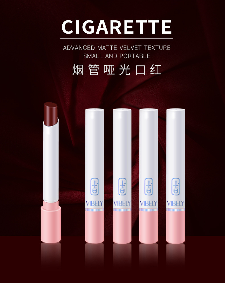 VIBELY export European and American matte non-stick cup cigarette tube lipstick, single small thin tube mini cigarette lipstick, pink undefined
