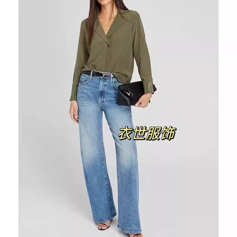 Monaco's New Style Women's Simple and Versatile Commuting Long-Sleeved Silk Lapel Shirt