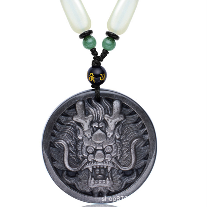 새로운 로프와 실버 흑요석 드래곤 펜던트