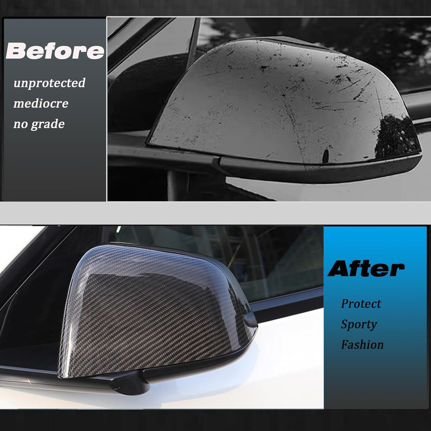 Suitable for 2019-2024 Tesla Model Y/3 rearview mirror cover modification shell carbon fiber protective cover decorative accessories