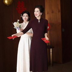 2025新款改良旗袍裙子婚礼婚宴妈妈秋季国风新中式气质显瘦连衣裙