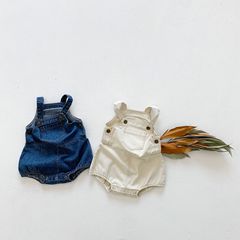 夏季韓版寶寶衣服1-3歲背帶連體衣軟牛仔吊帶哈衣外出三角爬爬服