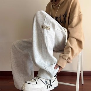 American high street simple sweatpants men's autumn and winter trendy Hong Kong style versatile casual trousers retro straight sports wide-leg pants