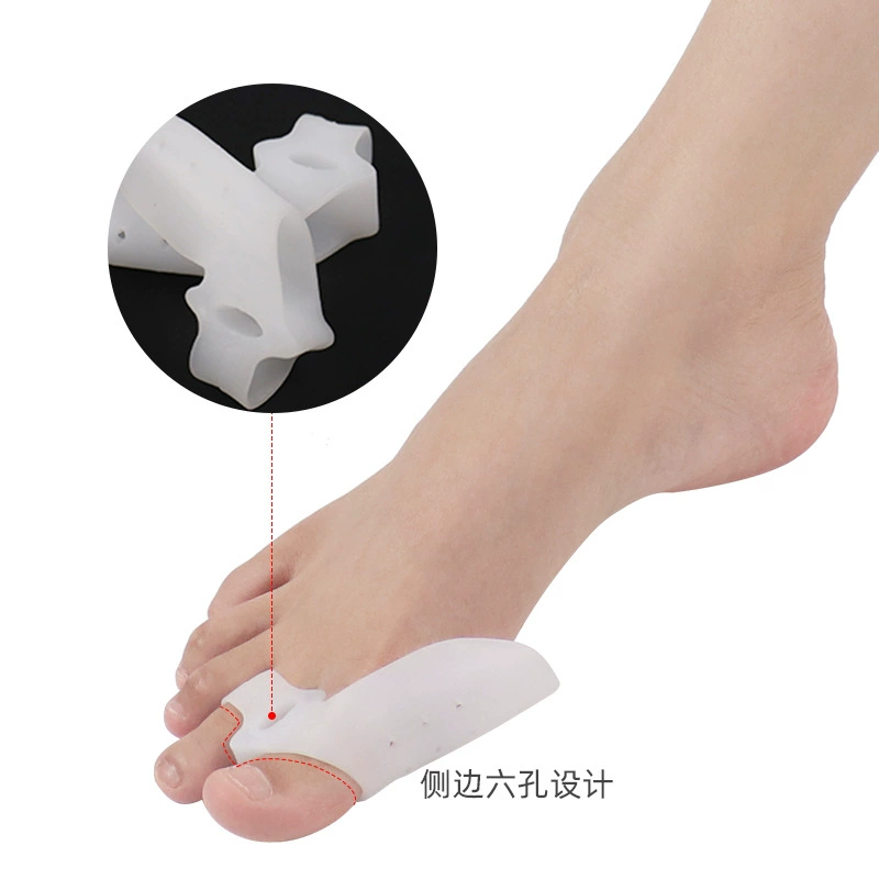 Прямые поставки с завода: силиконовые накладки на пальцы ног с двумя отверстиями, корректоры для больших и маленьких пальцев, оптовые ортопедические приспособления с двойными кольцами для разделения и коррекции пальцев.