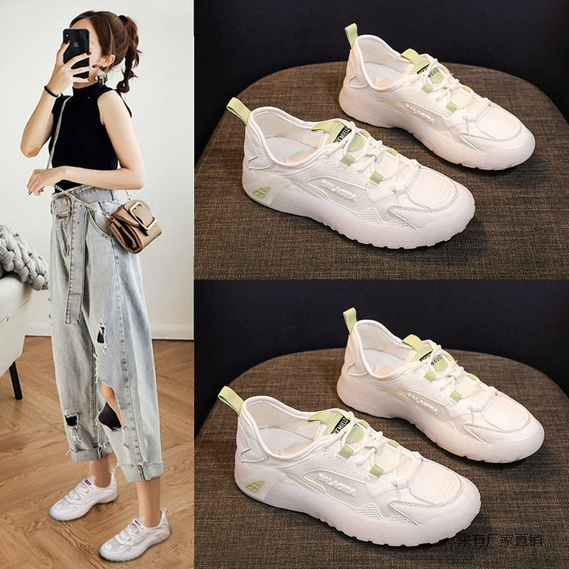 Женские спортивные кроссовки весна-лето 2025, новые, универсальные, сетчатые, тонкие, дышащие, популярные, белые