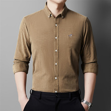 纯棉男士长袖衬衫2025春装新款中青年时尚休闲纯色灯芯绒韩版衬衣