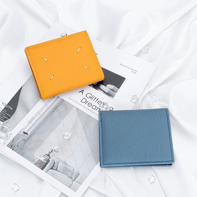 Leather short universal folding wallet, genuine leather