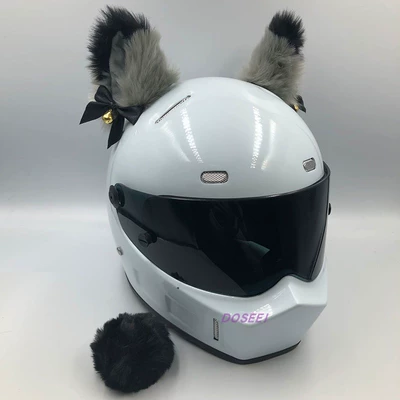 Decoration with Cat Ears, Trendy: Motosiklet dəbilqələri - deluxe-version-gray-black-tip-with-bell-and-tail