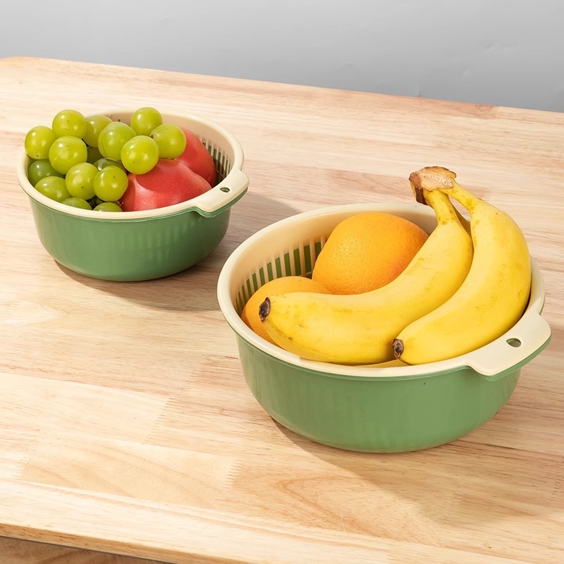 厚い二重の野菜を洗うたらいの水たまりの家庭用の台所の水洗いの果物の皿の客間は野菜かごを濾過して野菜のかごを洗います。|undefined