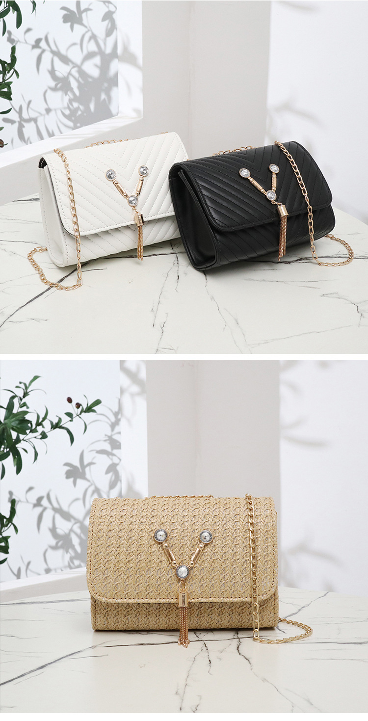 Women's Small Summer Pu Leather Straw Stripe Streetwear Rhinestone Square Flip Cover Square Bag display picture 1