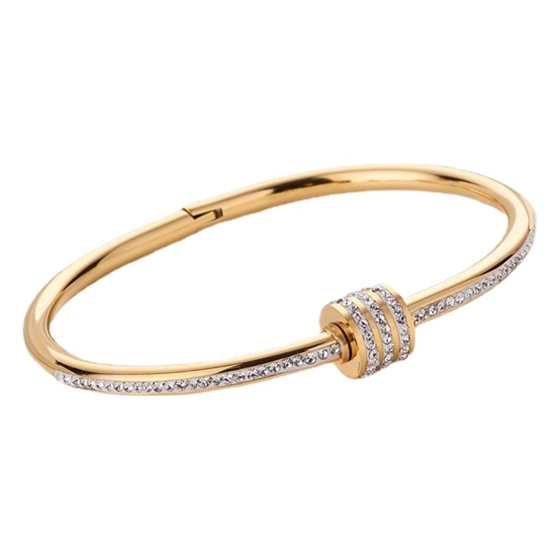 Estilo europeo y americano cintura pequeña nueva titanio acero ins oro rosa simple diamante-incrustado chapado en oro no decoloración pulsera de las mujeres al por mayor