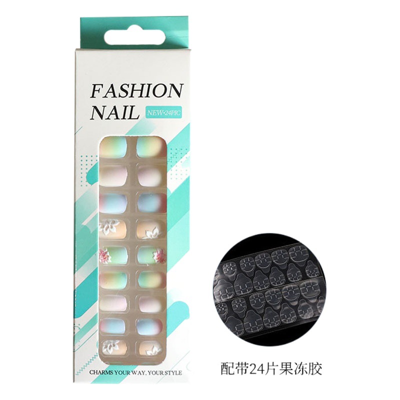 24 piezas de puntas de uñas postizas para adultos, estilo corto, uñas postizas en relieve, nuevas pegatinas de uñas, puntas de uñas tridimensionales