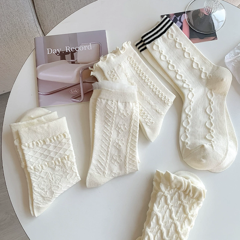 Three dimensional demi-season white brand Japanese cute knee socks, Lolita style, mid-length