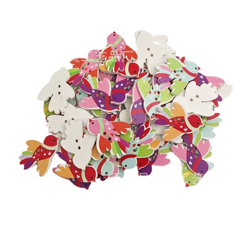 35*28mm accesorios de ropa botones de madera dibujos animados color madera amor pájaro material de bricolaje 50 por paquete