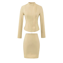 轻熟风气质立领收腰拉链长袖外套女高腰显瘦辣妹包臀裙OL两件套