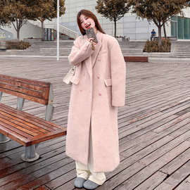 粉色韩系文艺风加棉保暖毛呢外套女冬季2025新款长款氛围感呢大衣