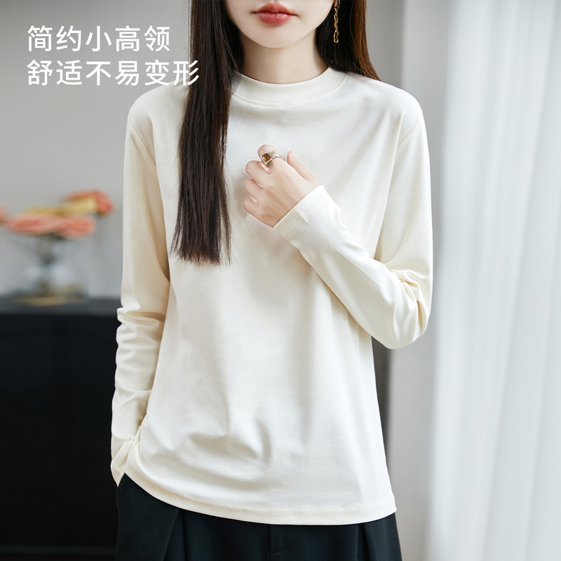 High-End Silk-Gloss Pure Cotton Mid-Neck Sweatshirt for Women, Long-Sleeve T-Shirt, Half-High Round Neck Base Layer, New Knitwear for Spring, Autumn, and Winter High-End Silk-Gloss Pure Cotton Mid-Neck Sweatshirt for Women, Long-Sleeve T-Shirt, Half-High Round Neck Base Layer, New Knitwear for Spring, Autumn, and Winter