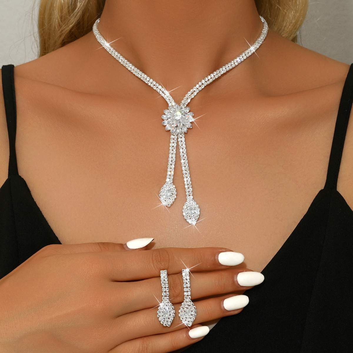 Transfronterizo Amazon Europa y América flores collares de zircon joyas de novia lujosas vestidos de boda joyas set accesorios de banquete image 3