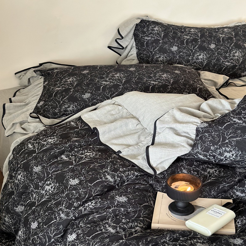 French Cotton Retro Style Lace Four-Piece Set 100 Cotton Bedding Quilt Cover Bed Sheetss Bedding Available for All Seasons